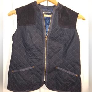 Jones New York Quilted Puffer Vest with pockets & fine corduroy trim